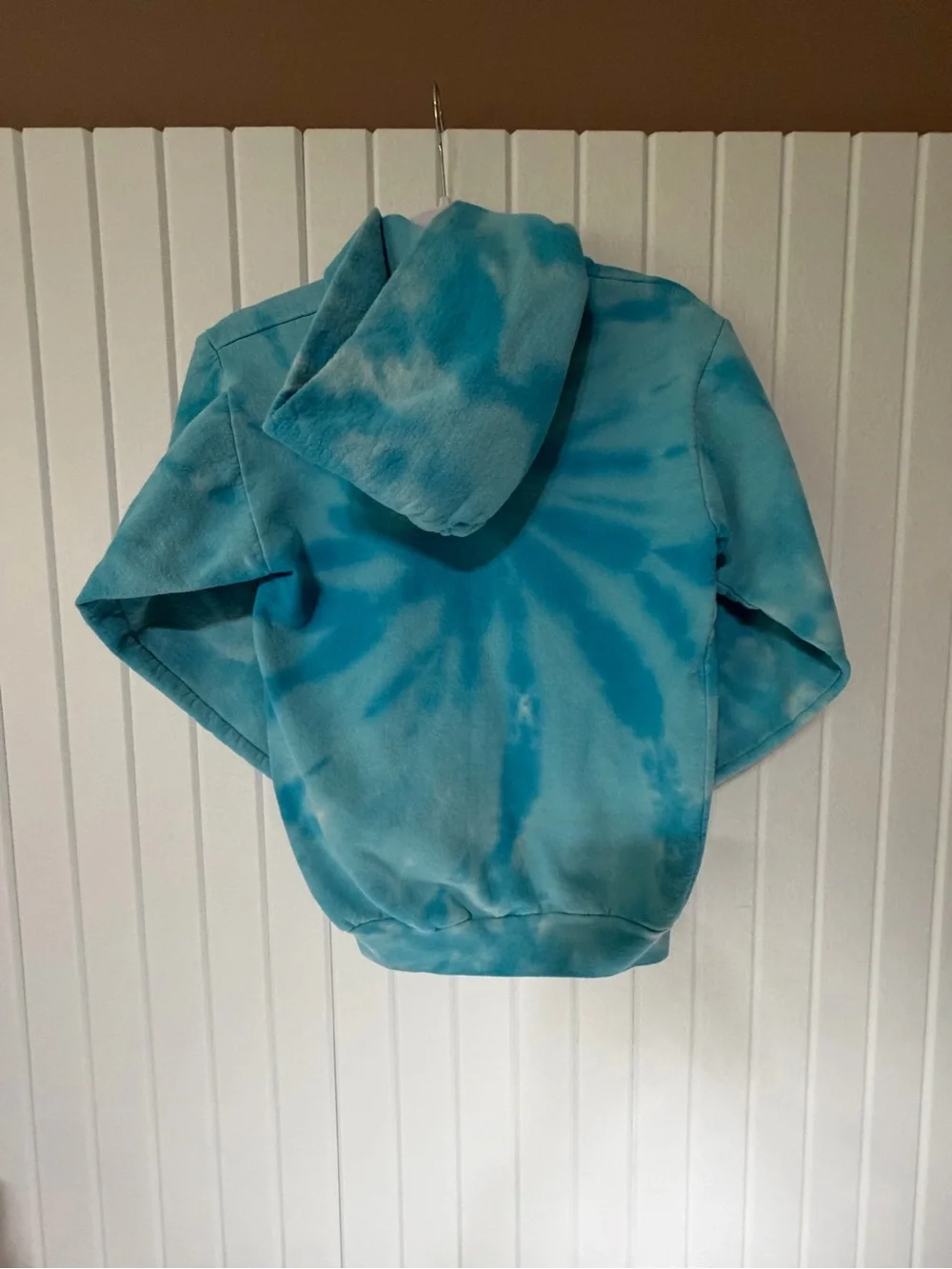 Preston Plays Fire Merch Yoirh Blue Tie-Dye Hoodie with Black Flame Graphic